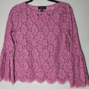 Karen Kane Top Pink Floral Lace Overlay Size XS Bohemian Fairy Flare Sleeve